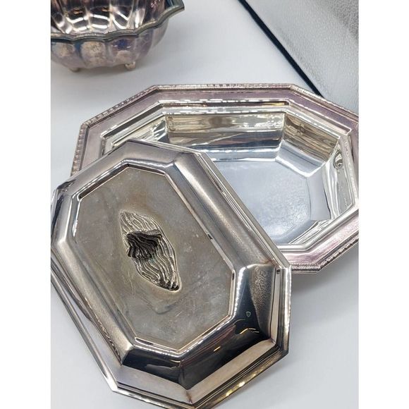 Vintage 7 pc Neiman Marcus Silver-Plated Serving Set in Green Velvet Box - Picture 3 of 16